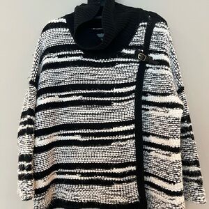 Calvin Klein Black and White Textured Turtleneck Sweater